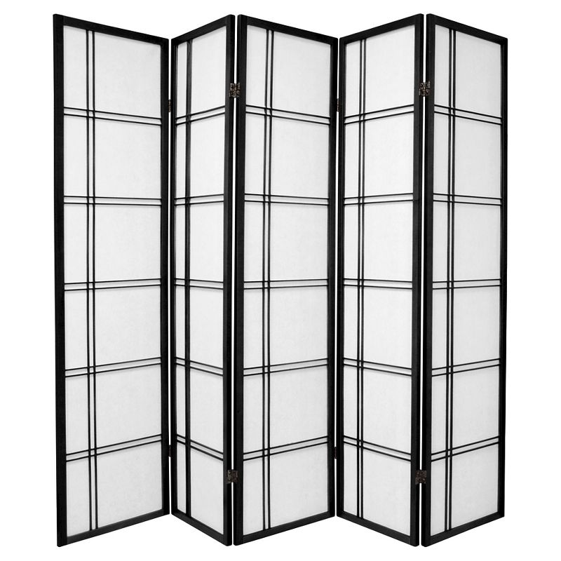 6 ft. Tall Double Cross Shoji Screen - Black (5 Panels), 1 of 6