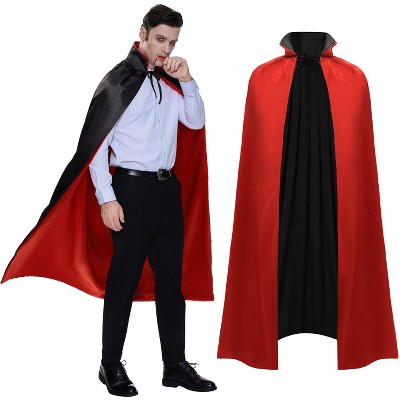 Joyfy Adult Unisex Vampire with Cape and Tattoo Scar,Halloween Cosplay Dress Up Party Supplies,Red And Black Cape Halloween Costumes
