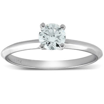 Pompeii3 1/2ct Round Solitaire Diamond Engagement Ring 14K White Gold Enhanced - Size 8.5