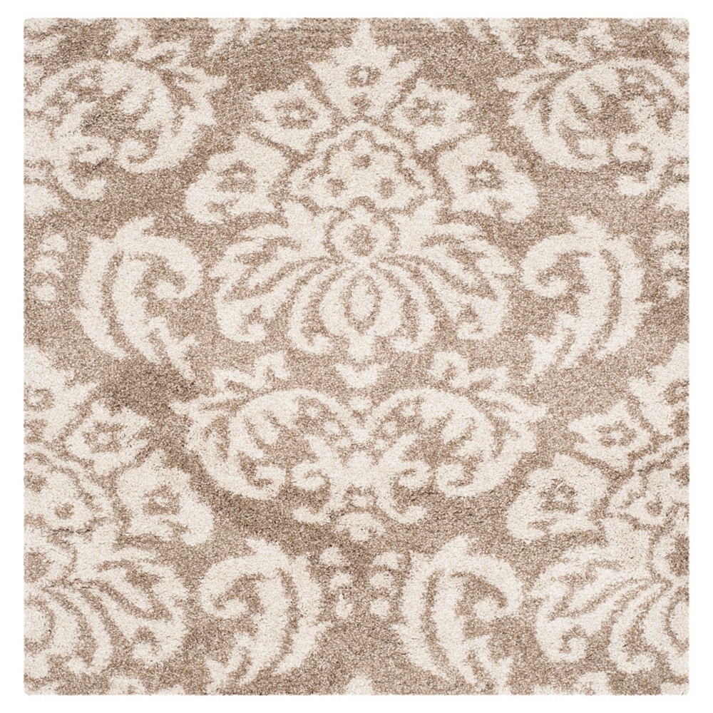Beige/Cream Abstract Loomed Square Accent Rug