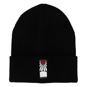 Demon Slayer Tanjiro Earring Embroidered Plain Black Cuffed Knitted Winter beanie Hat - 1 of 3