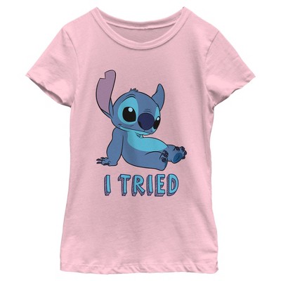 Girl's Lilo & Stitch I Don't Do Mornings Stitch Distressed Graphic Tee  Light Pink Large
