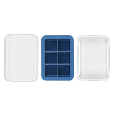 OXO Covered Ice Cube Tray Large Cubes: BPA-Free Silicone & Plastic, 6 Cavities, Dishwasher-Safe, Ice Mold with Lid
