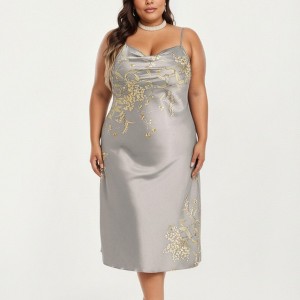 Anna-Kaci Lounge Women's Plus Size Satin Floral Slip Nightgown with  Adjustable Spaghetti Straps Cowl Neck Midi Length Sleepwear Dress - 4X,  White : Target