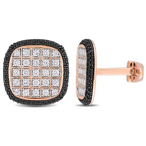 EVERLY JEWELRY |Black Rhodium Plated Rose Silver 7ct TGW White Sapphire and Black Spinel Square Cluster Cufflinks - 1 of 4