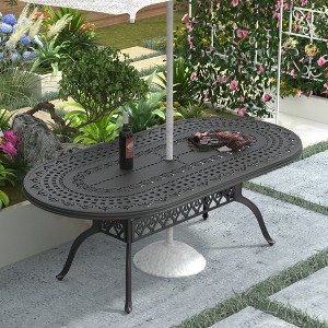 Cast Aluminum Patio Dining 81.89'' L x 41.34'' W Oval Table with a 1.88-inch Umbrella Hole - 1 of 4