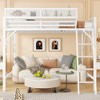 Queen Size Loft Bed with Ladder Metal Queen Loft Bed with Storage Shelves High Loft Bed for Kids Teens White - 4 of 4