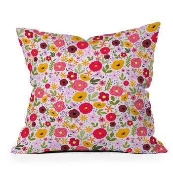 16"x16" Vivien Yip Whimsical Florals Square Throw Pillow Pink - Deny Designs