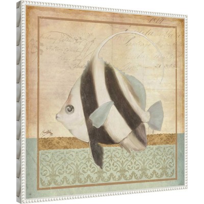 Vintage Nautical Fish Print on Beaded Canvas Frame