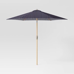 9' Round Outdoor Patio Market Umbrella with Faux Wood Pole - Threshold™ - 1 of 4