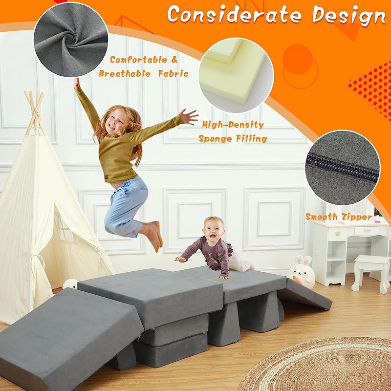 Creative Modular Kids Couch: 8-Piece Toddler Sofa Set for Bedroom & Playroom, 4 of 9