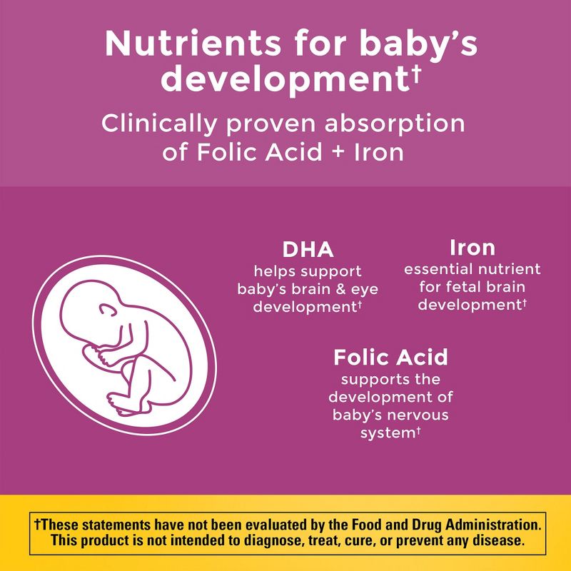 Nature Made Prenatal with Folic Acid + DHA, Prenatal Vitamin and Mineral Supplement Softgels, 5 of 17