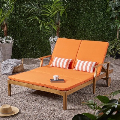 Christopher Knight Home Perla Outdoor Wood Double Chaise Lounge By Teak Finish Orange, Double Chaise Lounge Chair Cover