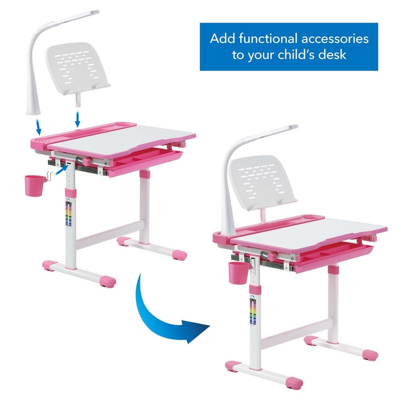 Mount-It! Accessory Kit for Height Adjustable Kids-Desk | Includes LED-Lamp, Book Holder Shelf and Pencil Holder-Cup, Pink, 2 of 6