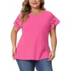 Agnes Orinda Women's Plus Size Round Neck Hollow Lace Panel Short Sleeve Casual Summer Blouses - 2 of 4