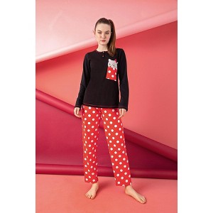 Junior Women’s Cotton Pajama Set – 2-Piece Long Sleeve Top & Pants with Cute Cat Print - 1 of 4