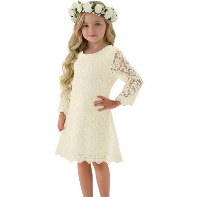 Girls' Boho Floral Lace Scalloped Hem Dress