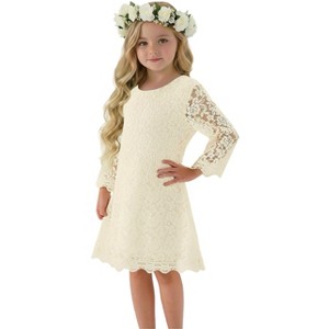 2Bunnies Girls' Boho Floral Lace Scalloped Hem Dress - 1 of 4