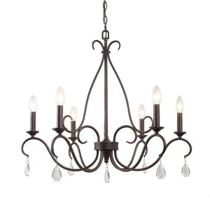 LNC Miller 6-Lights 27" Candle Crystal French Country Large Chandelier,Rustic Bronze - 1 of 4