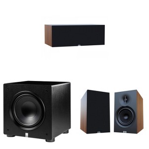 Elac Debut 3.0 Walnut 6.5 Inch Book Shelves With 6.5In Center Channel And Elac Varro 10In Subwoofer - 1 of 4