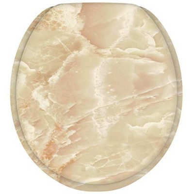 Sanilo 252 Round Molded Wood Toilet Seat with No Slam, Slow, Soft Close Lid, Stainless Steel Hinges, and Unique Fun Decorative Design, Marble Nature