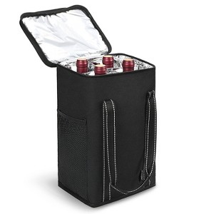 Tirrinia Insulated Wine Gift carrier - Portable 4 Bottle Wine Carry Cooler Tote Bag with Removable Divider and Strong Handle, Black - 1 of 4