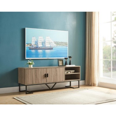 CAVINAS TV Stand Modern Media Console with 2 Open Shelves Entertainment Center with Metal Legs