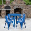 Emma and Oliver Commercial Grade 30" Round Blue Metal Indoor-Outdoor Table Set with 4 Arm Chairs - image 2 of 4