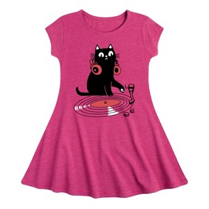 Girls' - Instant Message - DJ Cat Fit & Flair Cap Sleeve Graphic Dress - 1 of 4