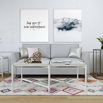 White Metal and Wood Dual Tray Coffee Table