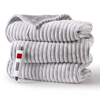 Trinity Heated Throw Blanket Electric - Soft Ribbed Flannel Heated Blanket with 6 Heating Levels and Auto-Off