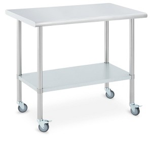 24x48 Stainless Steel Prep Table with 4 Locking Casters, Adjustable Under-Shelf, Heavy-Duty Commercial Kitchen Work Table for Garage, Outdoor Use - 1 of 4