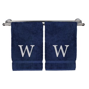 BC BARE COTTON Monogrammed Hand Towel, 100% Turkish Cotton - Set of 2 - Navy - White Block - 1 of 4