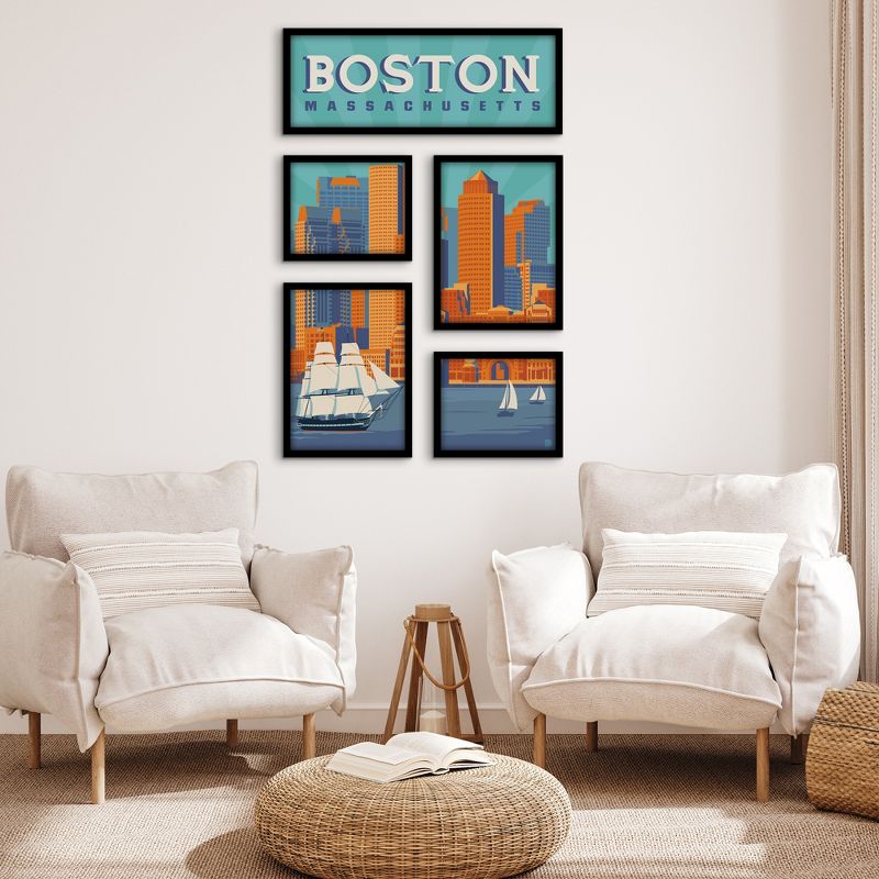 Americanflat Boston Skyline 5 Piece Grid Wall Art Room Decor Set - Vintage Modern Home Decor Wall Prints, 2 of 6