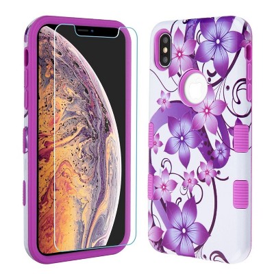 MYBAT For Apple iPhone XS Max Purple Hibiscus Flower Romance Hard Hybrid Case