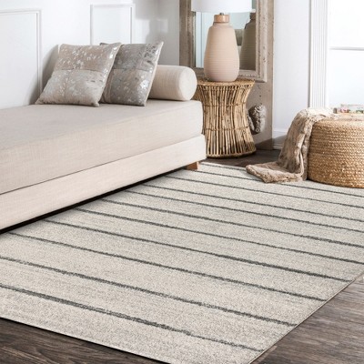 Gray and Cream Striped 8' x 10' Synthetic Area Rug