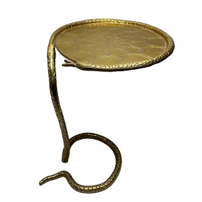 The Urban Port 22" Side End Table Handcrafted Textured Snake Skin Pattern Base Brass Aluminum Brass