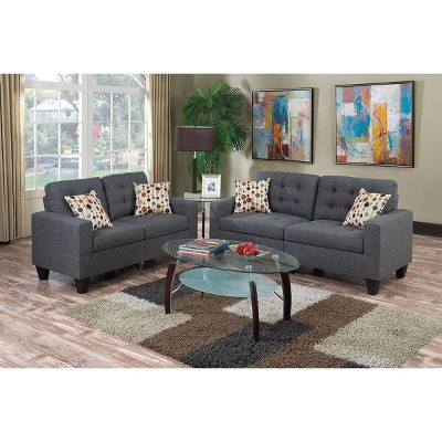 NicBex Couches for Living Room 2pc Sofa Set Polyfiber Tufted Upholstered Solid Pine Loveseat Sofa Couch with Pillows