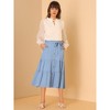 INSPIRE CHIC Women's Button Decor Solid Color A-Line Belted Tiered Midi Skirts - 3 of 4