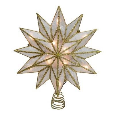 Kurt S. Adler 8" Gold Three Dimensional Star Christmas Tree Topper - White Lights