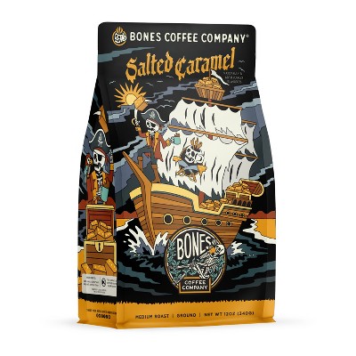 Bones Coffee Company Salted Caramel Ground Coffee Beans 12 oz Medium Roast (Ground)