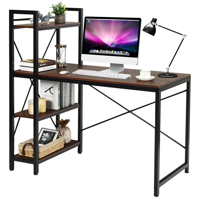 Costway 47.5'' Compact Computer Desk With 4-Tier Storage Bookshelves for Home Office, 1 of 11