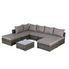 8 Pieces Outdoor Patio Sectional Sofa Couch Wicker Furniture Conversation Sets with Washable Cushions and Glass Coffee Table - 4 of 4