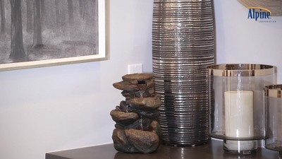 11" Gray Fiberglass 3-Tier Rock Tabletop Fountain with LED Light