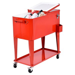 Costway 80-quart Cooler Beer Cart Outdoor Entertaining Rolling Party Steel Bar Bistro - 1 of 4