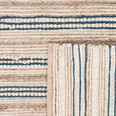 Cape Cod Natural and Blue Handwoven Cotton Area Rug, 5' x 8'