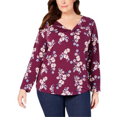 Style & Co. Womens Twist-Neckline Floral Pullover Blouse
