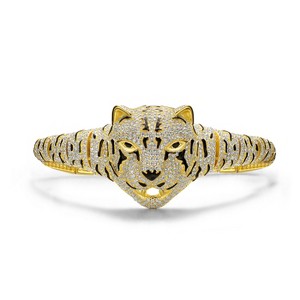 Guili 14K Yellow Gold Plated Sterling Silver Leopard Bangle Bracelet with Cubic Zirconia, Stunning Design for a Unique, Elegant Touch - 1 of 3