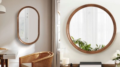 Hatherleigh 28" Rustic Brown Scalloped Round Wood Mirror