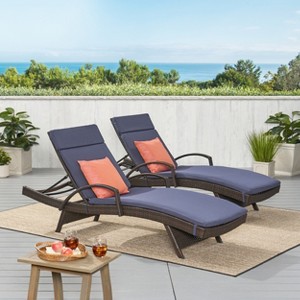 Christopher Knight Home Salem Outdoor Wicker Adjustable Chaise Lounges with Cushion (Set of 2) - 1 of 4